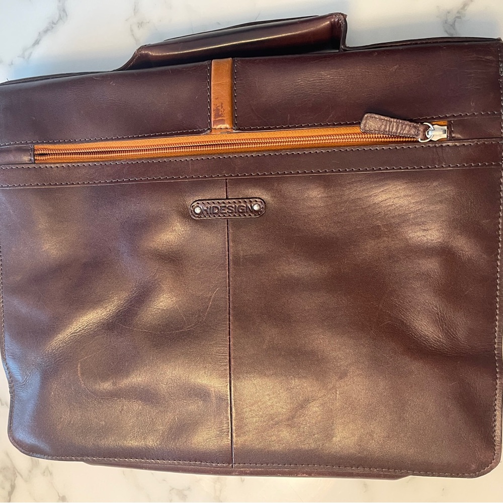 Hidesign leather briefcase messenger bag. Brown leather